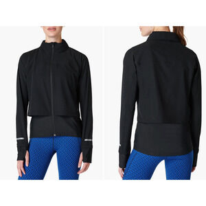 Sweaty Betty Black Fast Track Running Jacket Hood Thumb Holes Lightweight XS EUC